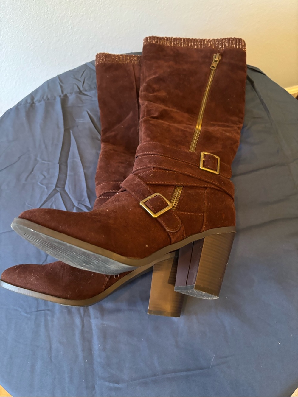 Women’s Suede Mid-Calf Heeled Boots - Brown